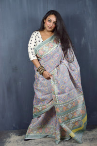 RATAN CHOK PERIWINKLE BLUE-PISTACHIO GREEN SINGLE IKAT COTTON PATOLA SAREE