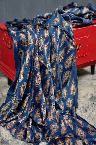 INDIGO HANDBLOCK AJRAKH MODAL SILK FABRIC