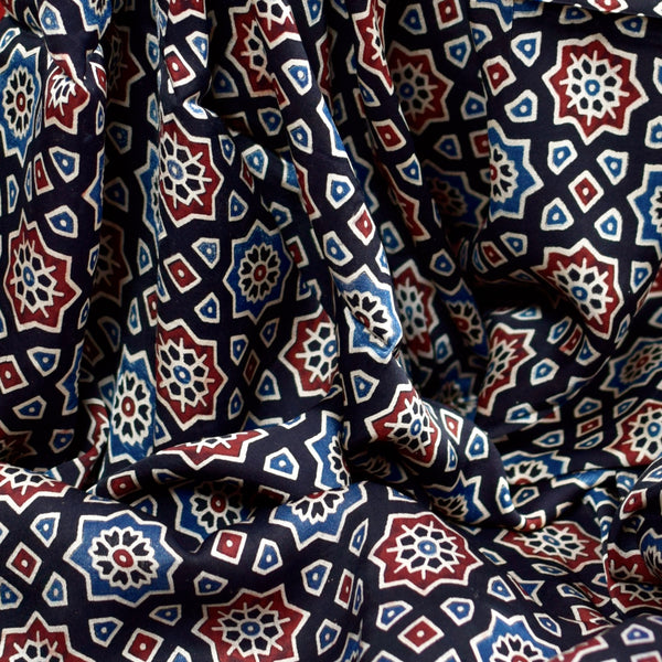 BLACK HANDBLOCK AJRAKH MODAL SILK FABRIC