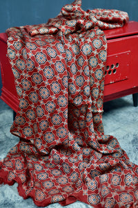 RED HANDBLOCK AJRAKH MODAL SILK FABRIC