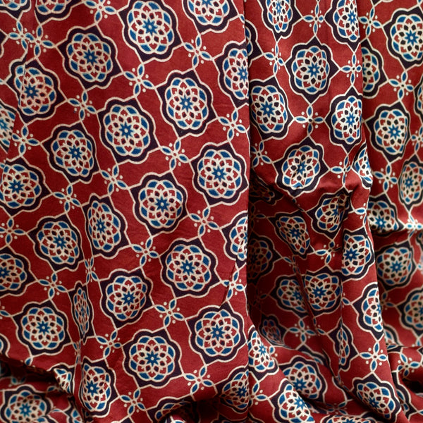 RED HANDBLOCK AJRAKH MODAL SILK FABRIC