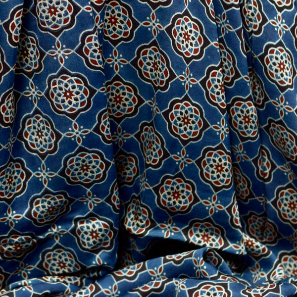 INDIGO HANDBLOCK AJRAKH MODAL SILK FABRIC