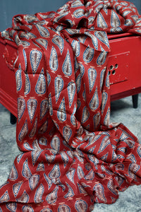 RED HANDBLOCK AJRAKH MODAL SILK FABRIC