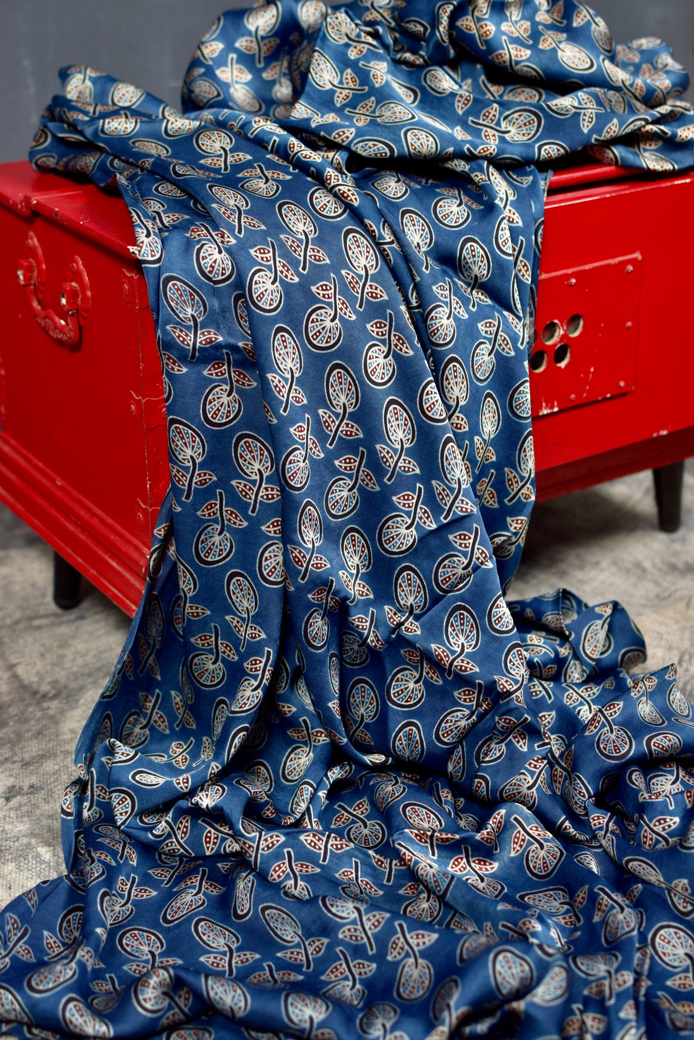 INDIGO HANDBLOCK AJRAKH MODAL SILK FABRIC