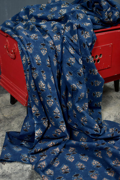 INDIGO HANDBLOCK AJRAKH COTTON FABRIC