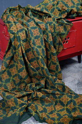 GREEN HANDBLOCK AJRAKH COTTON FABRIC