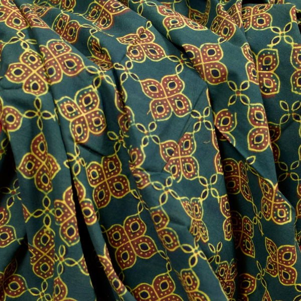 GREEN HANDBLOCK AJRAKH COTTON FABRIC