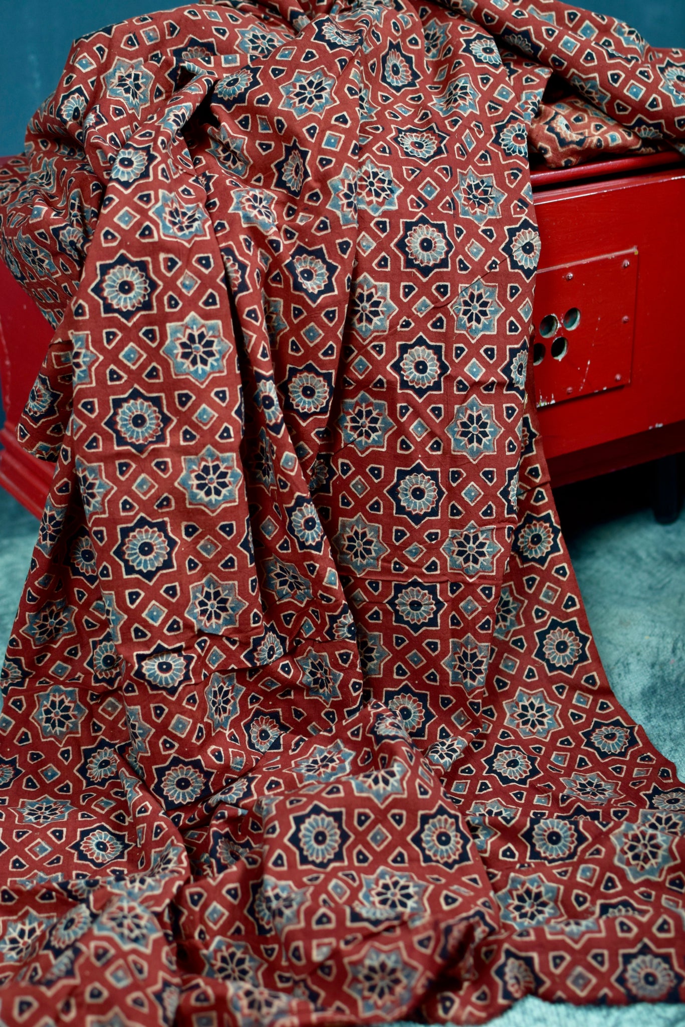 RED HANDBLOCK AJRAKH COTTON FABRIC