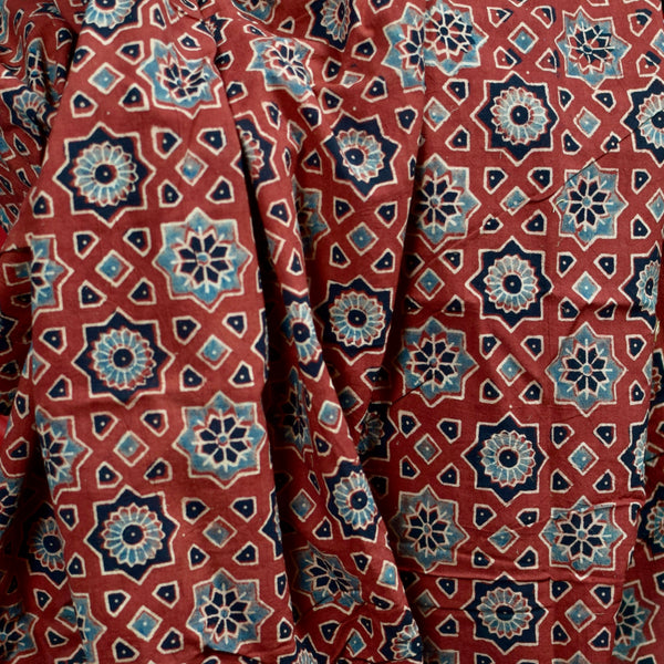 RED HANDBLOCK AJRAKH COTTON FABRIC