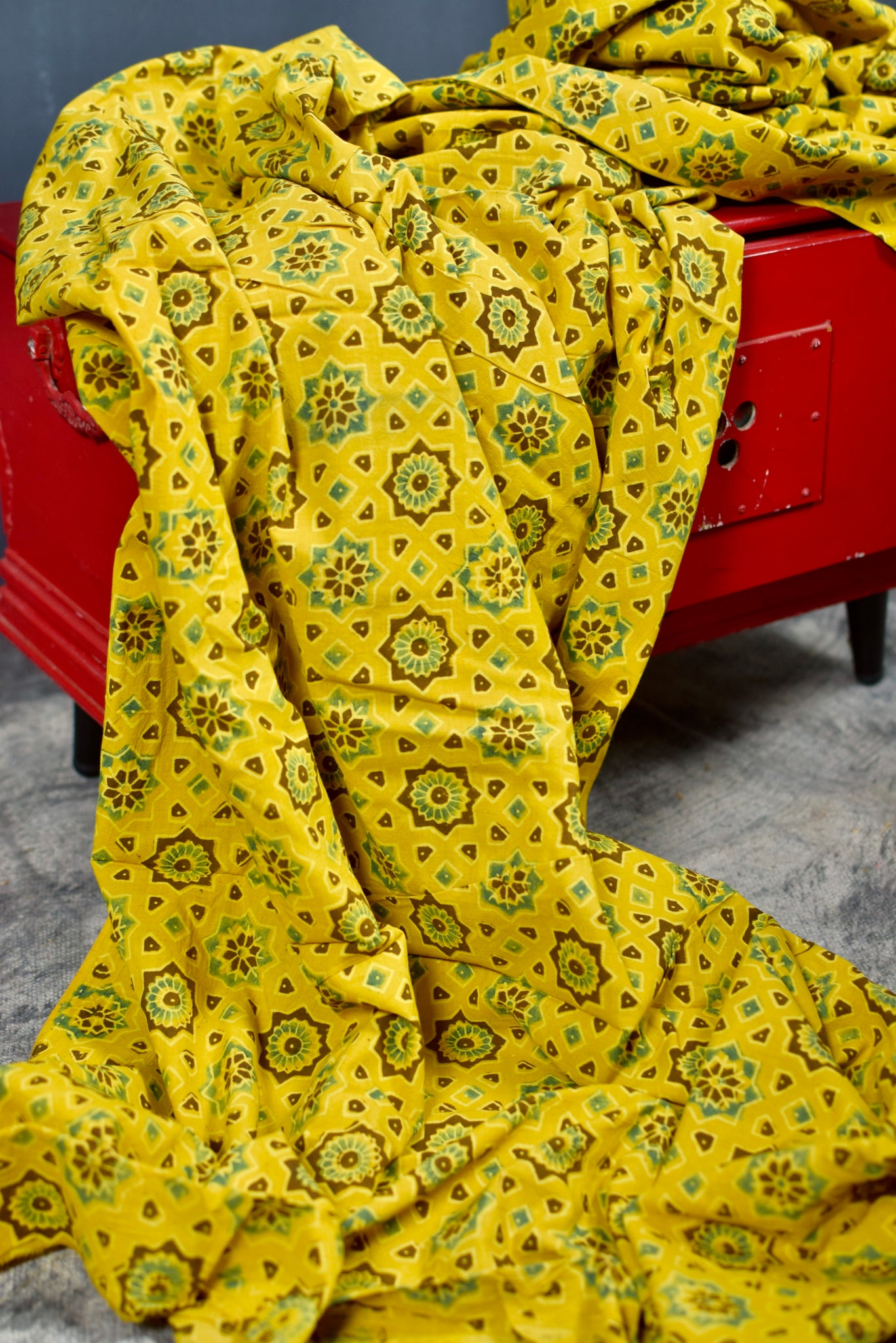 YELLOW HANDBLOCK AJRAKH COTTON FABRIC