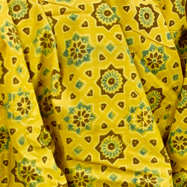 YELLOW HANDBLOCK AJRAKH COTTON FABRIC