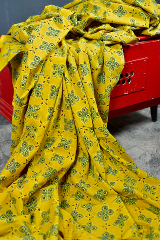 YELLOW HANDBLOCK AJRAKH COTTON FABRIC