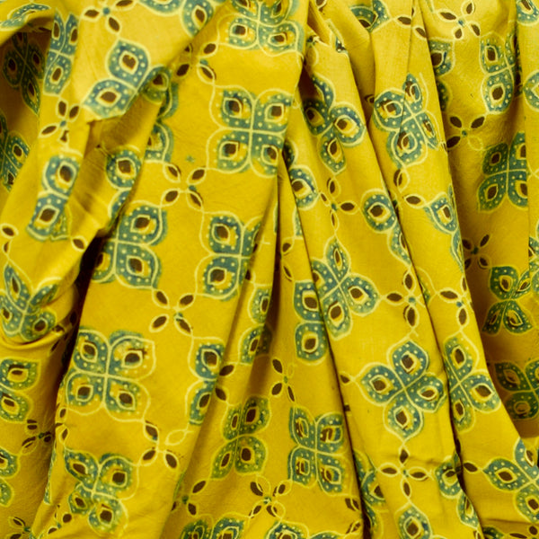 YELLOW HANDBLOCK AJRAKH COTTON FABRIC