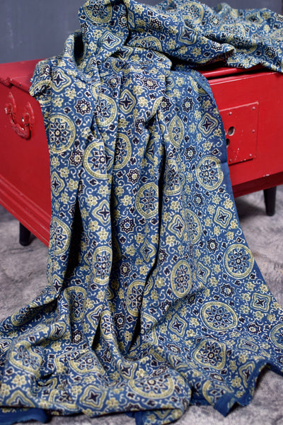 INDIGO HANDBLOCK AJRAKH COTTON FABRIC