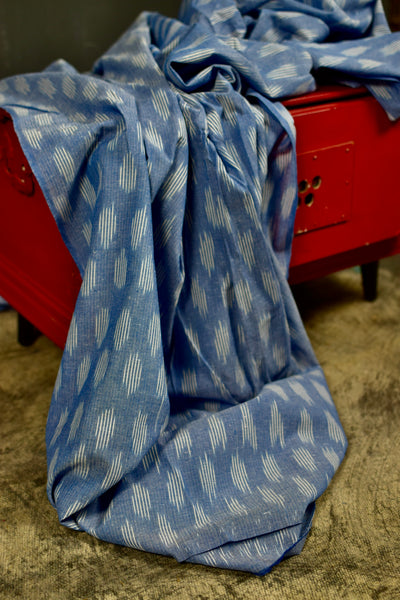 POCHAMPALLY DENIM BLUE SINGLE IKAT COTTON FABRIC