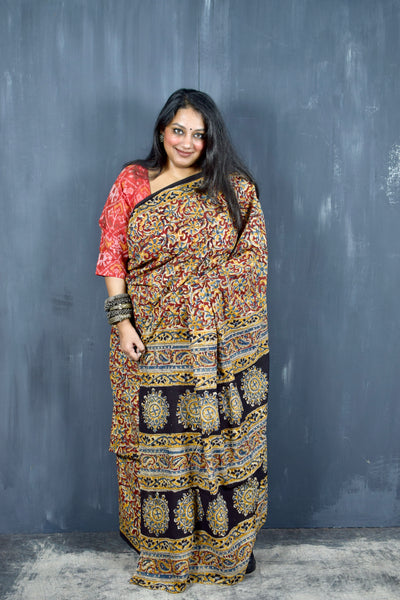 HANDBLOCK MACHILIPATNAM KALAMKARI COTTON SAREE