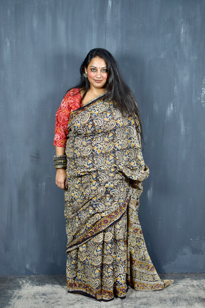 HANDBLOCK MACHILIPATNAM KALAMKARI COTTON SAREE