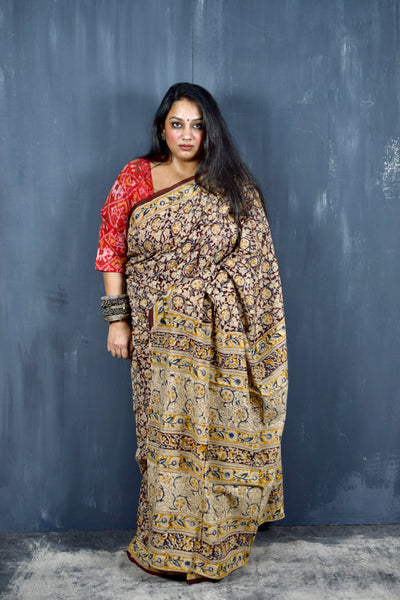 HANDBLOCK MACHILIPATNAM KALAMKARI COTTON SAREE