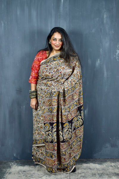 HANDBLOCK MACHILIPATNAM KALAMKARI COTTON SAREE