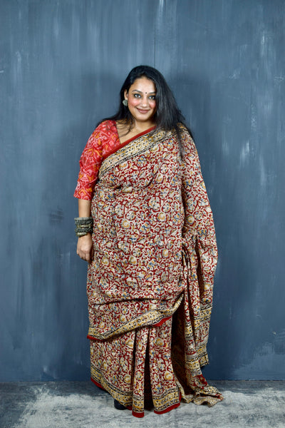 HANDBLOCK MACHILIPATNAM KALAMKARI COTTON SAREE