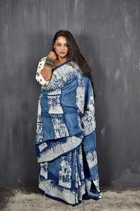 HANDBLOCK MUL COTTON INDIGO SAREE