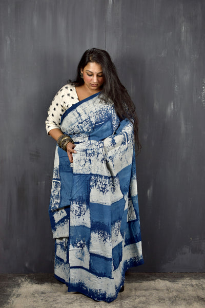 HANDBLOCK MUL COTTON INDIGO SAREE