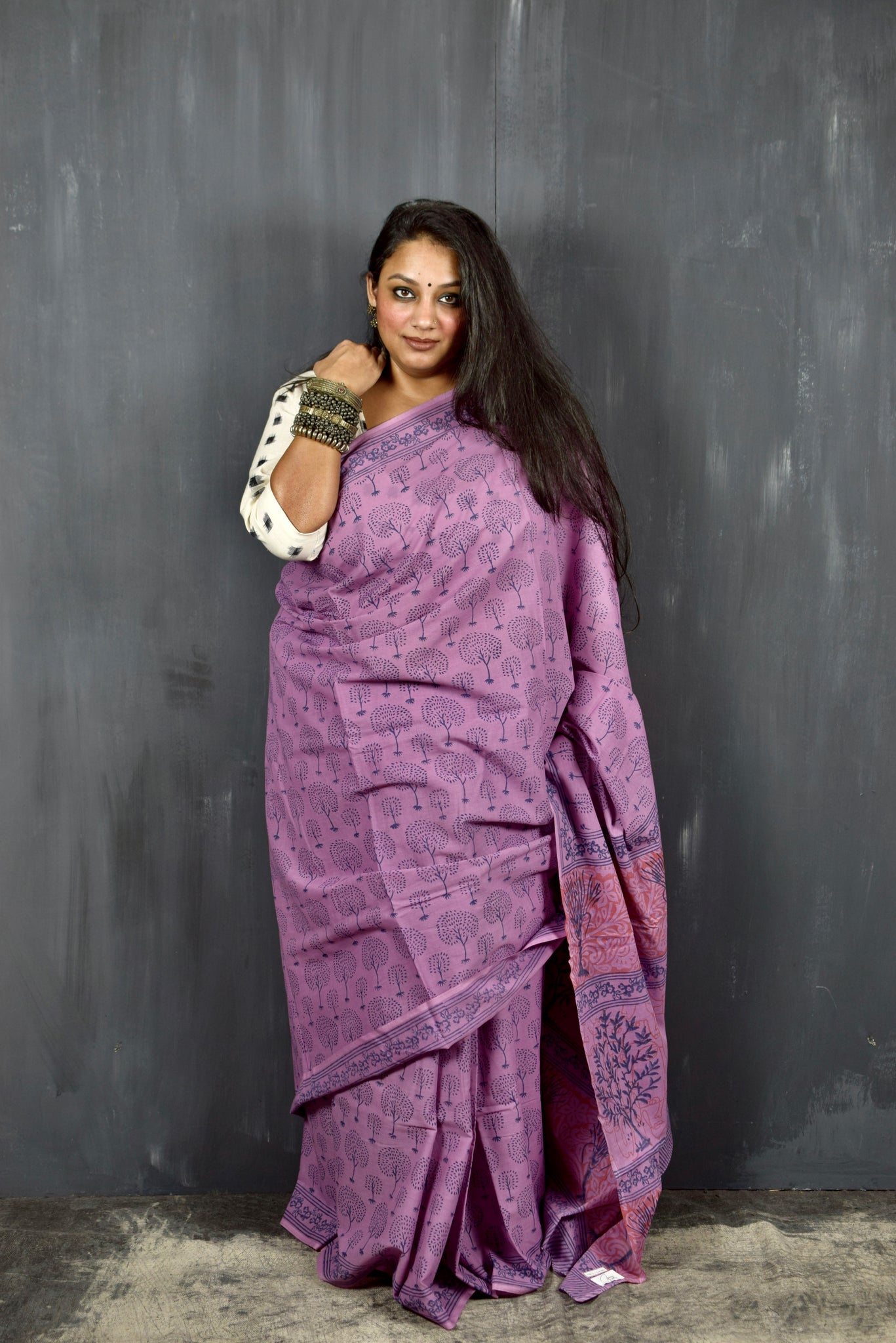 HANDBLOCK MUL COTTON PINK SAREE