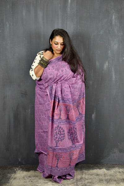 HANDBLOCK MUL COTTON PINK SAREE