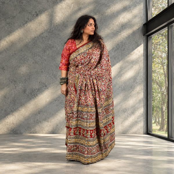 HANDBLOCK MACHILIPATNAM KALAMKARI COTTON SAREE
