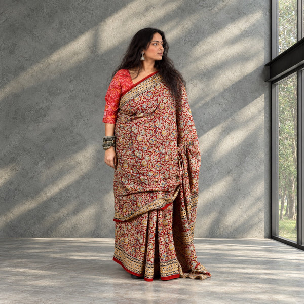 HANDBLOCK MACHILIPATNAM KALAMKARI COTTON SAREE