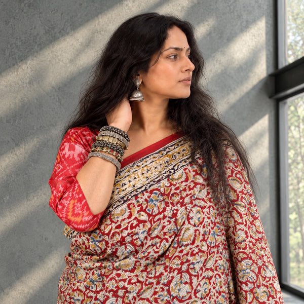 HANDBLOCK MACHILIPATNAM KALAMKARI COTTON SAREE