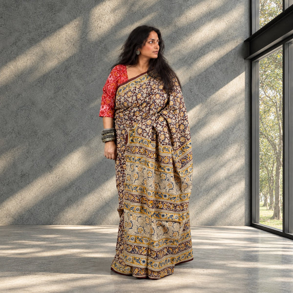 HANDBLOCK MACHILIPATNAM KALAMKARI COTTON SAREE