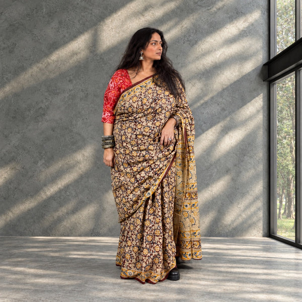 HANDBLOCK MACHILIPATNAM KALAMKARI COTTON SAREE
