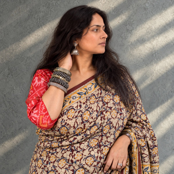 HANDBLOCK MACHILIPATNAM KALAMKARI COTTON SAREE