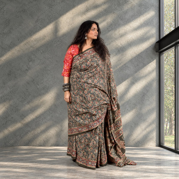 HANDBLOCK MACHILIPATNAM KALAMKARI COTTON SAREE