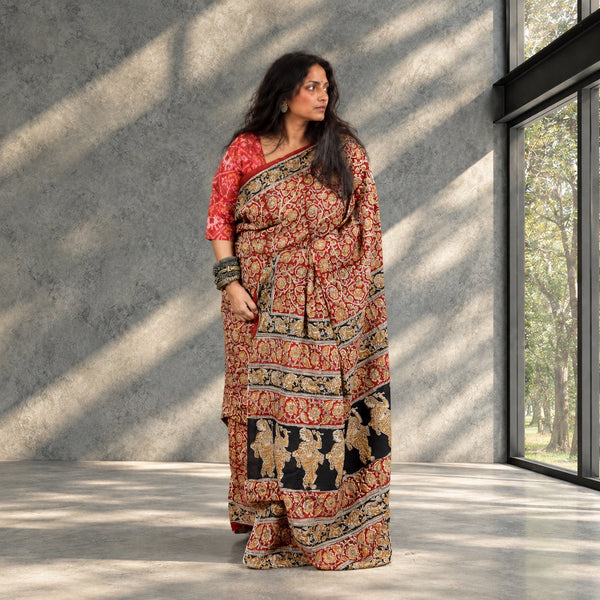 HANDBLOCK MACHILIPATNAM KALAMKARI COTTON SAREE