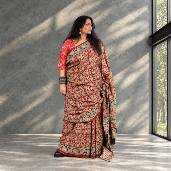 HANDBLOCK MACHILIPATNAM KALAMKARI COTTON SAREE