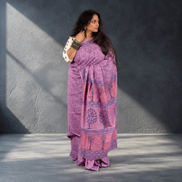 HANDBLOCK MUL COTTON PINK SAREE