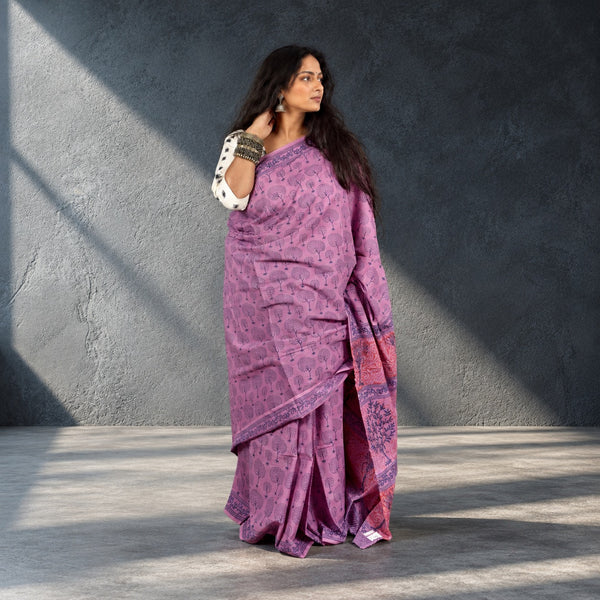 HANDBLOCK MUL COTTON PINK SAREE