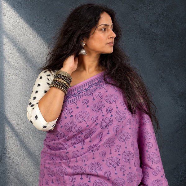 HANDBLOCK MUL COTTON PINK SAREE