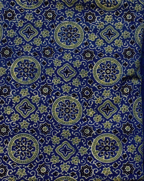 INDIGO GREEN HANDBLOCK AJRAKH COTTON FABRIC - Neevi by Ridhima