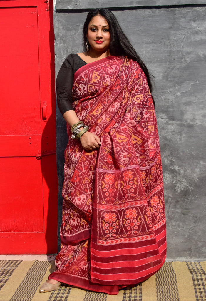 Black, Mustard and Red Telia Rumal Saree