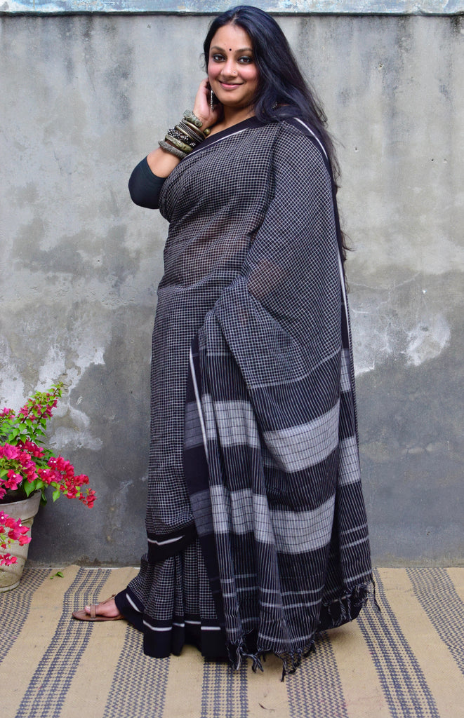 Rich Cotton-Silk Saree - Beige/Black – Anagha Sarees