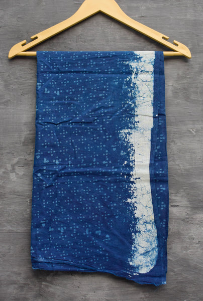 HANDBLOCK MUL COTTON INDIGO SAREE - Neevi by Ridhima