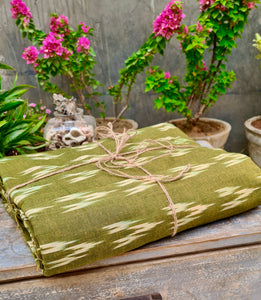 POCHAMPALLY OLIVE GREEN SINGLE IKAT COTTON FABRIC