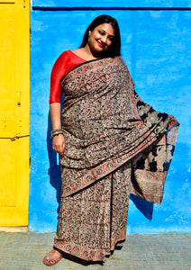 HANDBLOCK MACHILIPATNAM KALAMKARI COTTON SAREE - Neevi by Ridhima