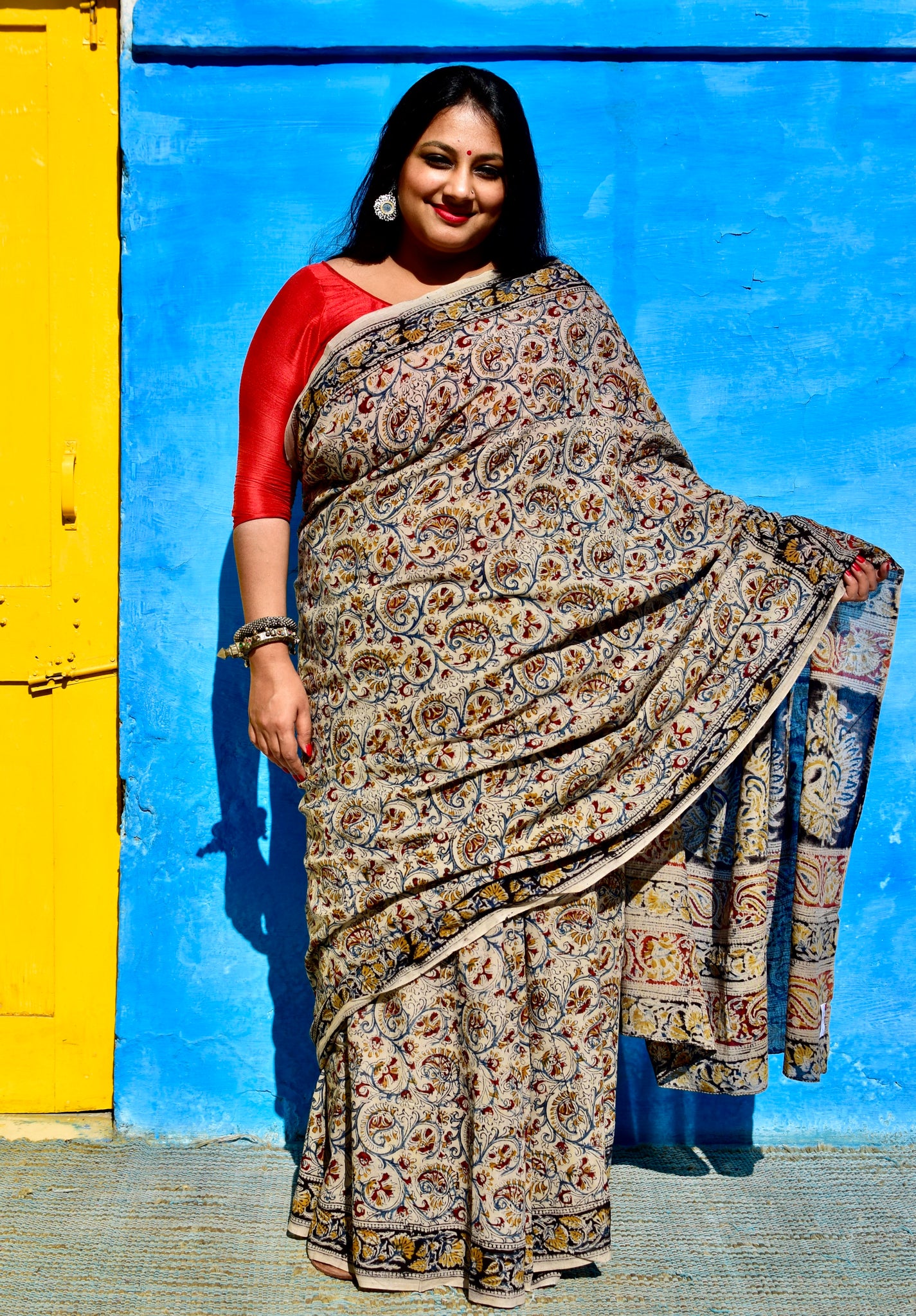 HANDBLOCK MACHILIPATNAM KALAMKARI COTTON SAREE - Neevi by Ridhima