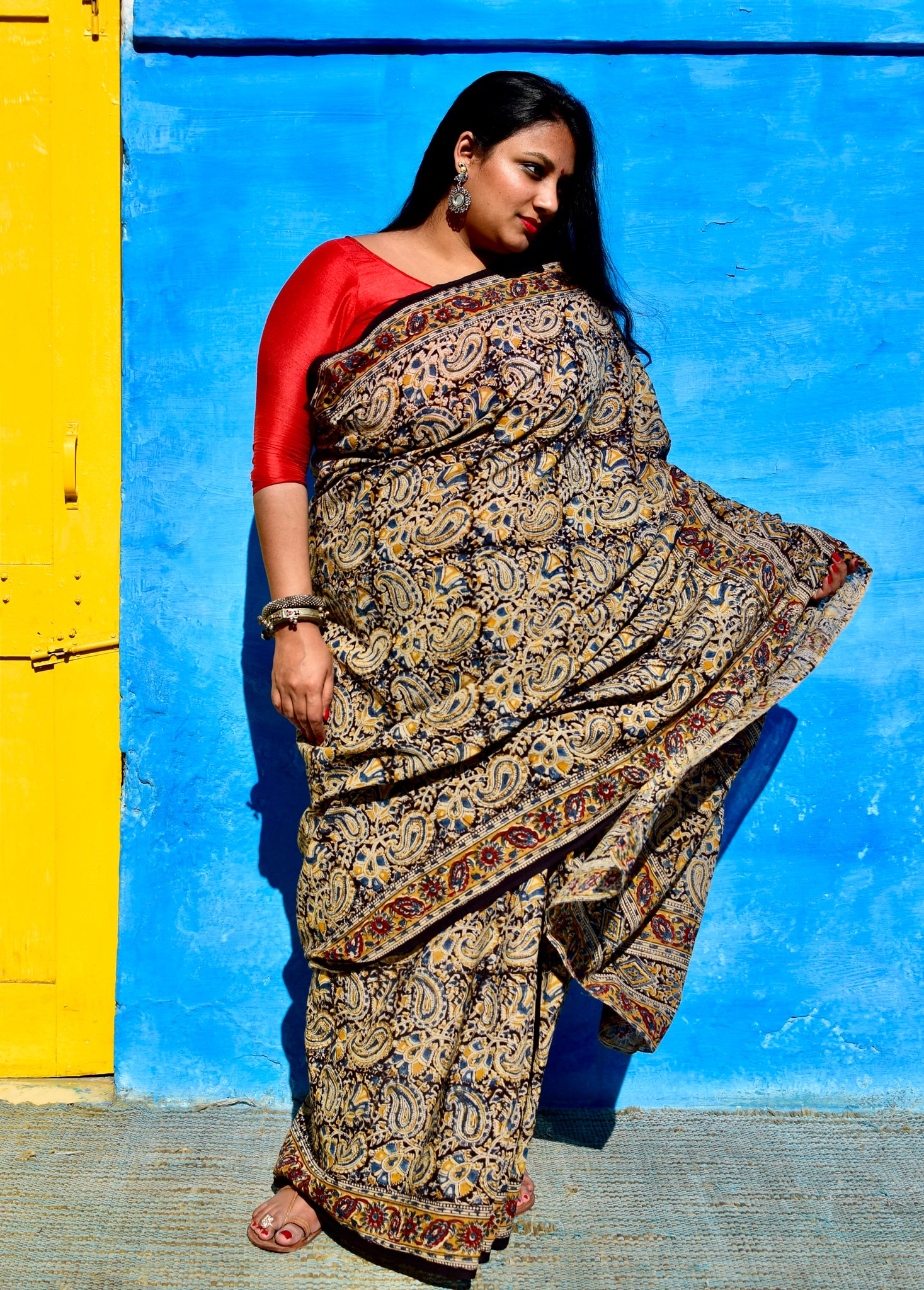 HANDBLOCK MACHILIPATNAM KALAMKARI COTTON SAREE - Neevi by Ridhima