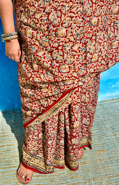 HANDBLOCK MACHILIPATNAM KALAMKARI COTTON SAREE - Neevi by Ridhima