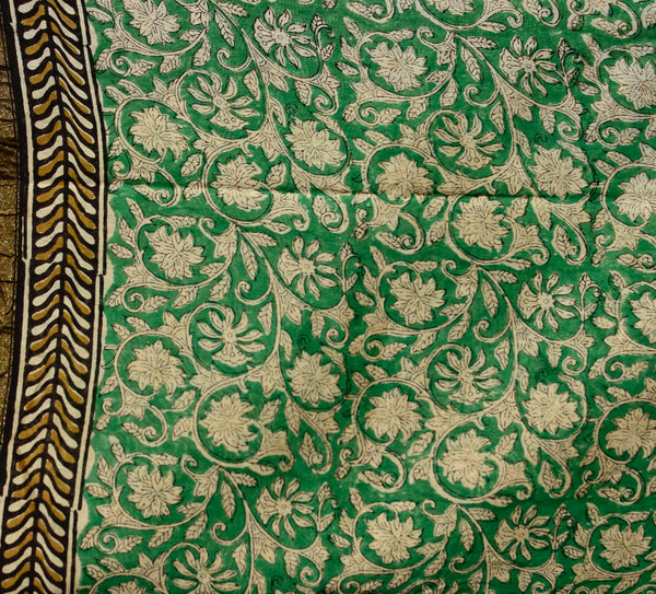 HANDBLOCK PRINTED UNSTITCHED 3 PIECE GREEN CHANDERI SUIT SET WITH CHANDERI DUPATTA - Neevi by Ridhima